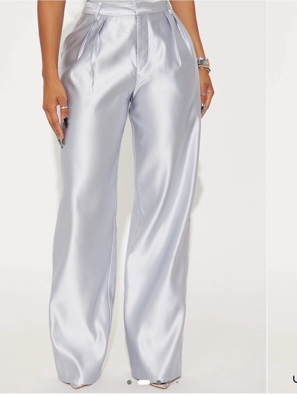 Fashion Nova Silver Satin High-Rise Wide-Leg Pants
